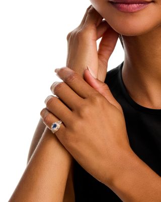 Rainbow Sapphire, Tsavorite Pav&eacute; & Diamond Ring with Ceylon Sapphire Center Stone Pinky Ring in 14K Yellow Gold