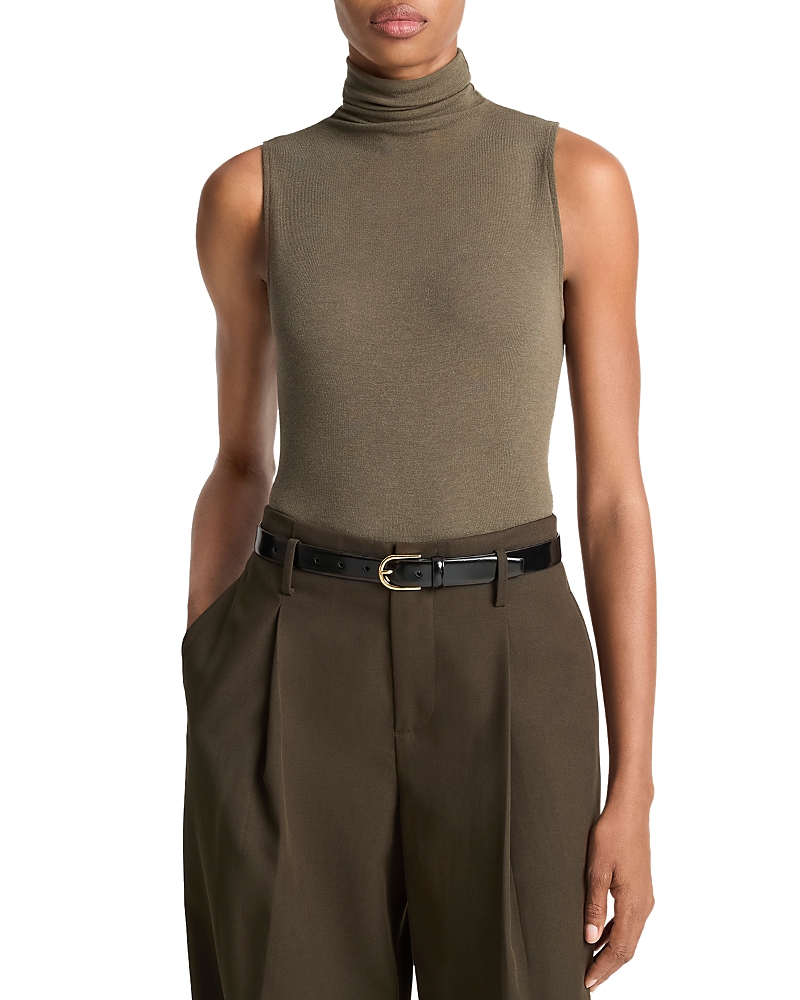 Vince Sleeveless Modal Turtleneck Top In Green