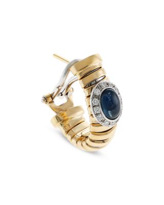 18K Yellow Gold Via&nbsp;Giardino Blue Sapphire & Diamond Tubogas Huggie Hoop Earrings