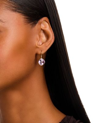 Gemstone Cushion Drop Earrings in 14K Yellow Gold