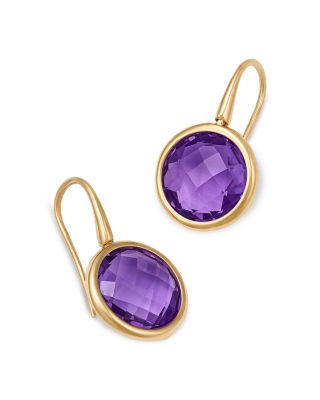 Amethyst Bezel Drop Earrings in 14K Yellow Gold