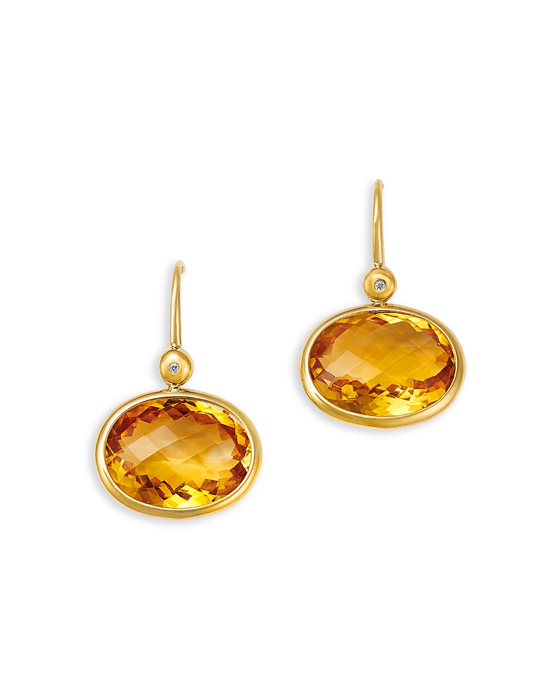 Bloomingdale's Fine Collection Citrine & Diamond Oval Drop Earrings in 14K Yellow Gold