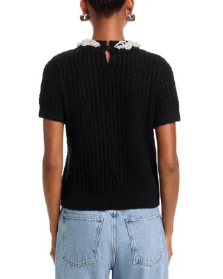 Faux Pearl Embellished Short Sleeve Sweater - Exclusive