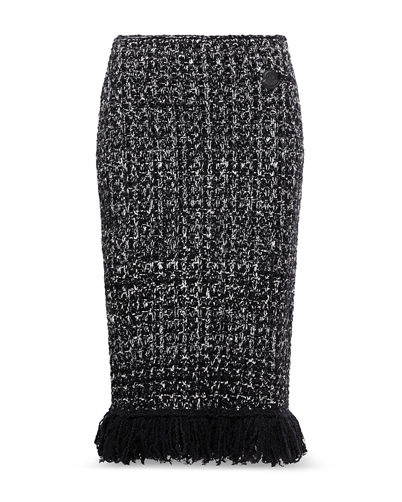 Moncler Fringed Wool-blend Pencil Skirt In Gray