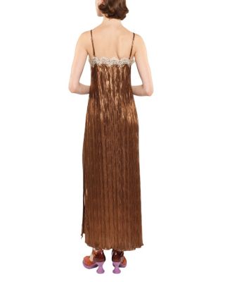  Fortuny Pleats Lace Slip Maxi Dress