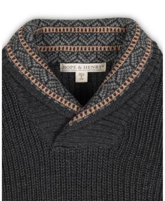 Boys' Organic Long Sleeve Shawl Collar Sweater with Intarsia Detail - Little Kid, Big Kid