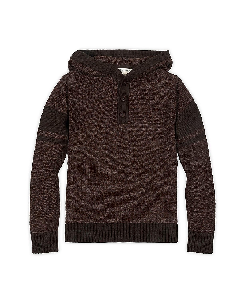 Hope & Henry Kids' Organic Long Sleeve Hooded Henley Sweater In Brown