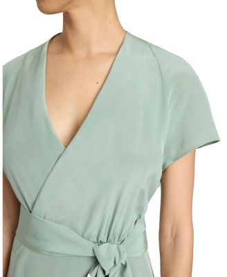  Haley Cap Sleeve Silk Faux Wrap Hi Lo Midi Dress