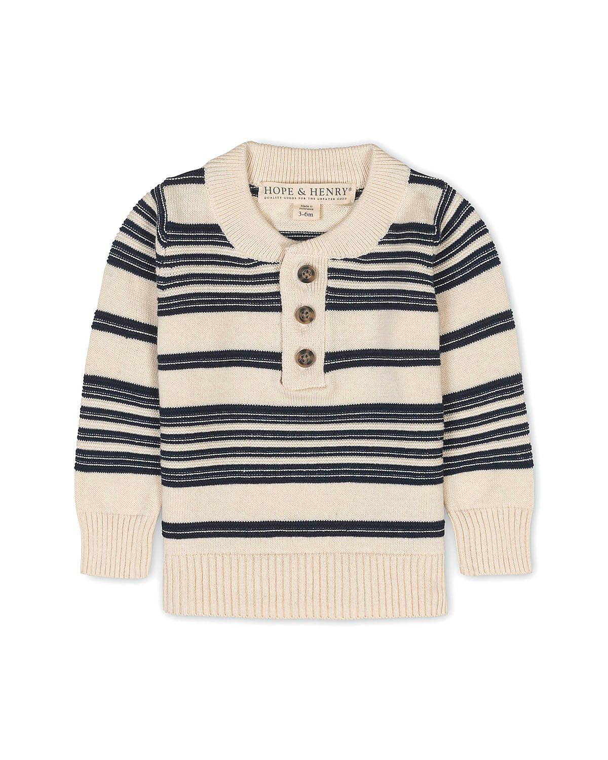 Hope & Henry Boys' Organic Long Sleeve Henley Pullover Sweater with Elbow Patches - Little Kid, Big Kid