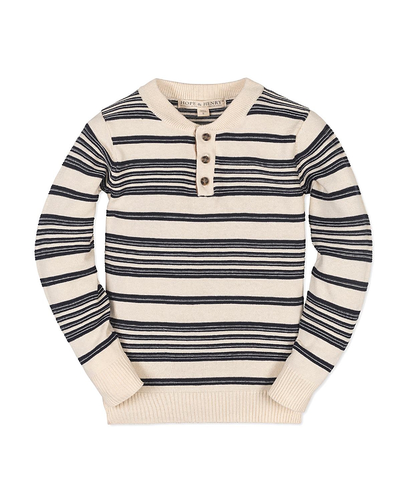 Hope & Henry Kids' Organic Long Sleeve Henley Pullover Sweater With Elbow Patches In Neutral