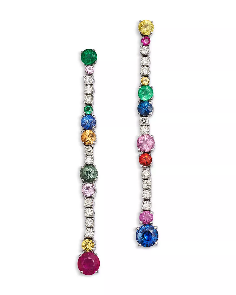 Bloomingdale's Fine Collection Ruby, Emerald & Rainbow Sapphire Drop Earrings in 14K White Gold