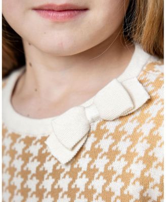  Girls' Organic Long Sleeve Bow Detail Intarsia Sweater Dress - Little Kid, Big Kid