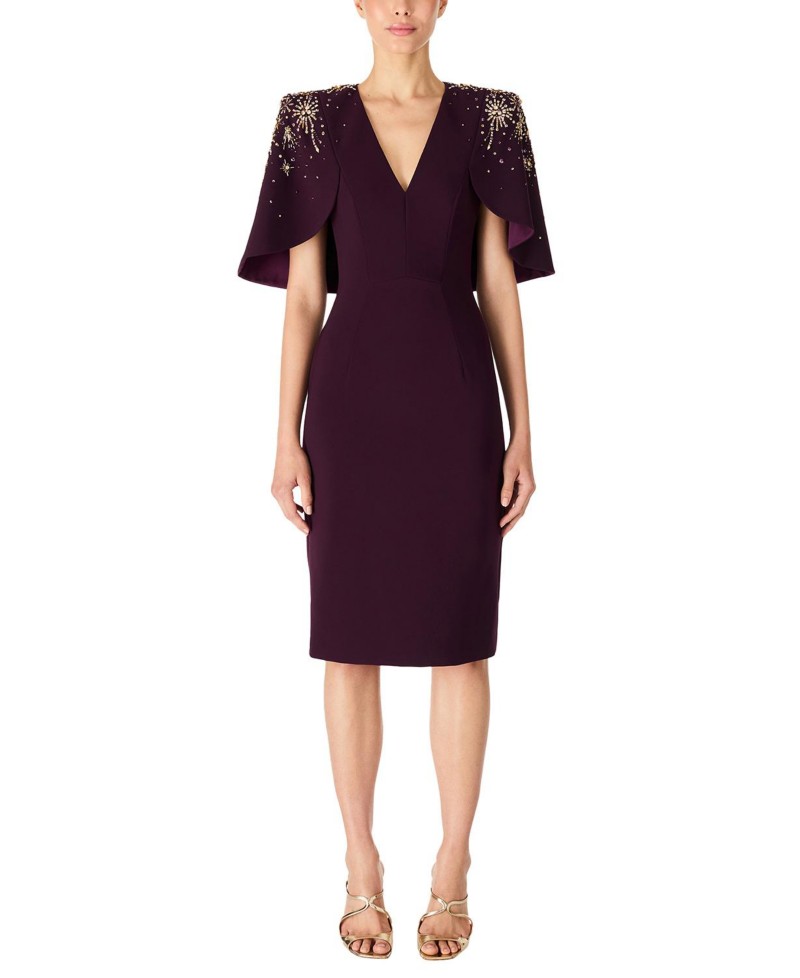 Jenny Packham Zeya Sequin Embellished Midi Dress in Purple Muscadine