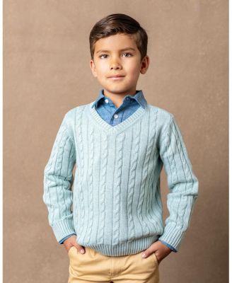 Boys&#39; Organic Long Sleeve Fine Gauge Cable V-Neck Sweater - Baby, Little Kid, Big Kid