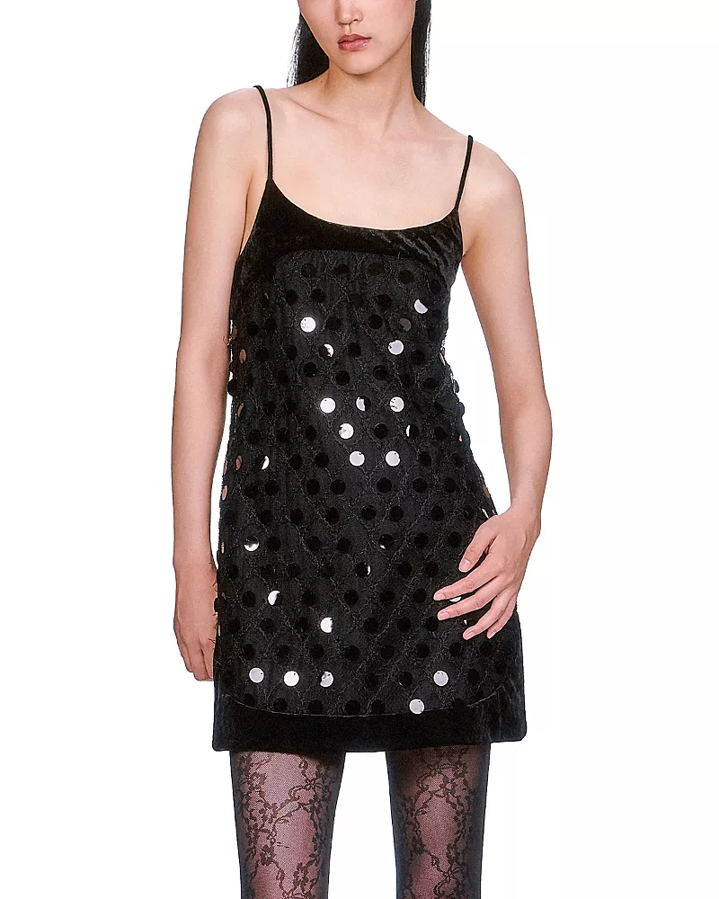 Anna Sui Mesh Pailettes Mini Dress