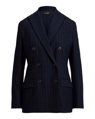 Double Breasted Pinstripe Twill Blazer