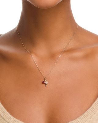 Ruby & Diamond Cupid Heart Pendant Necklace in 14K Yellow Gold, 18"