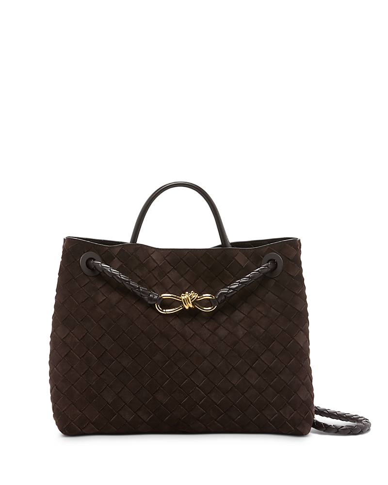 Bottega Veneta Andiamo Medium Intrecciato Suede Tote In Brown