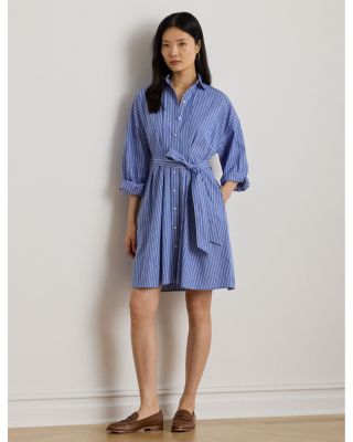 Striped Belted Broadcloth Shirtdress