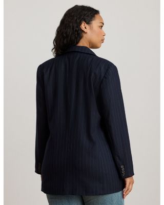 Plus Double Breasted Pinstripe Twill Blazer