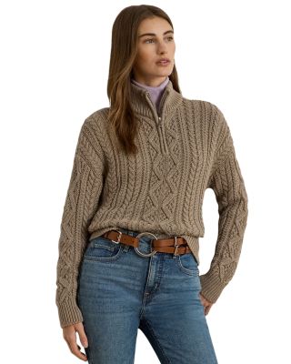 Aran-Knit Cotton Quarter-Zip Pullover