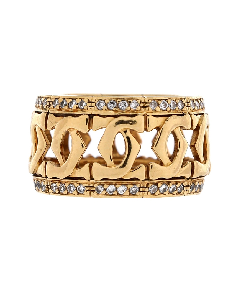 Pre-owned Pre-owned Cartier Cartier Wide Entrelaces C De Cartier Band Ring 18k Gold With Diamonds