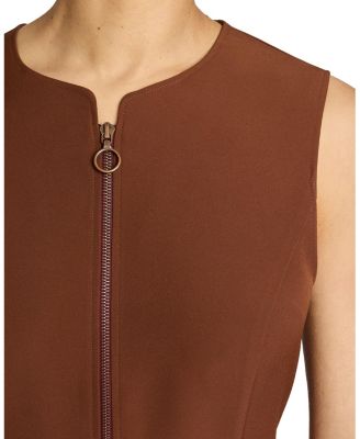Sunny Sleeveless Midi Dress with Front Zipper in Stretch Crepe