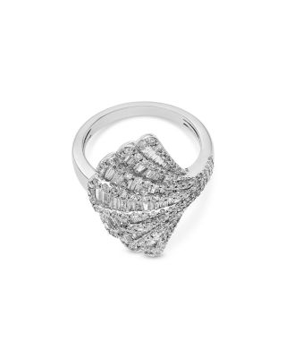 Diamond Round & Baguette Fan Ring in 14K White Gold, 1.50 tcw