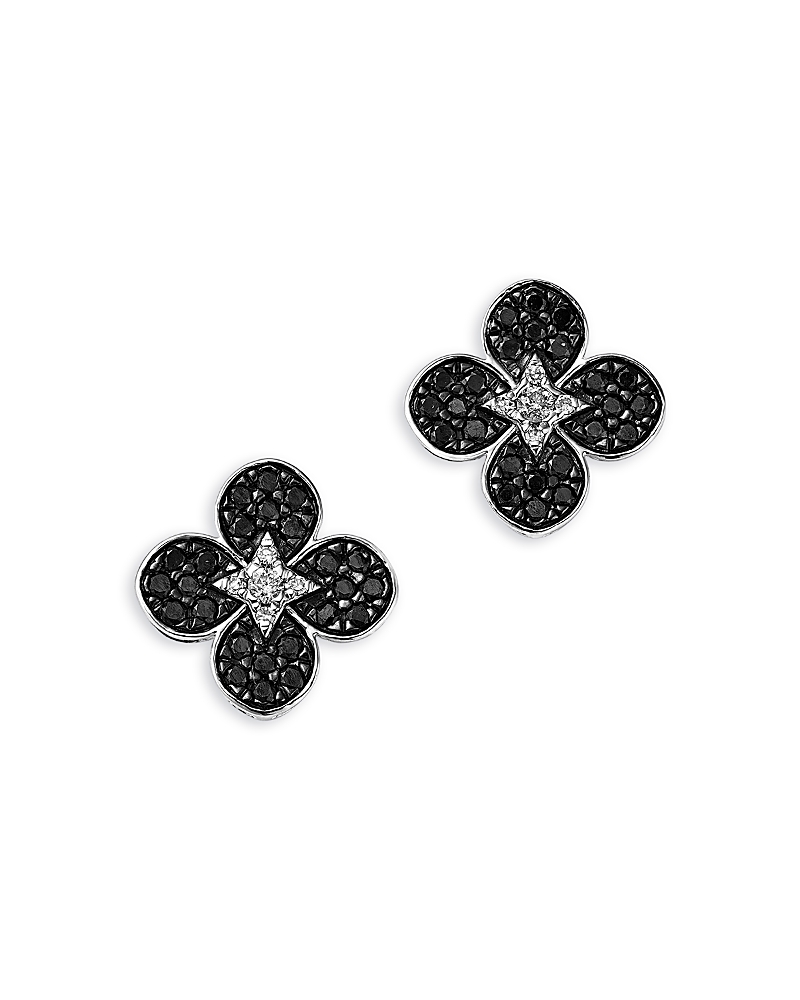 Bloomingdale's Fine Collection Black & White Diamond Clover Stud Earrings In 14k White Gold, 0.50 Tcw In Multi