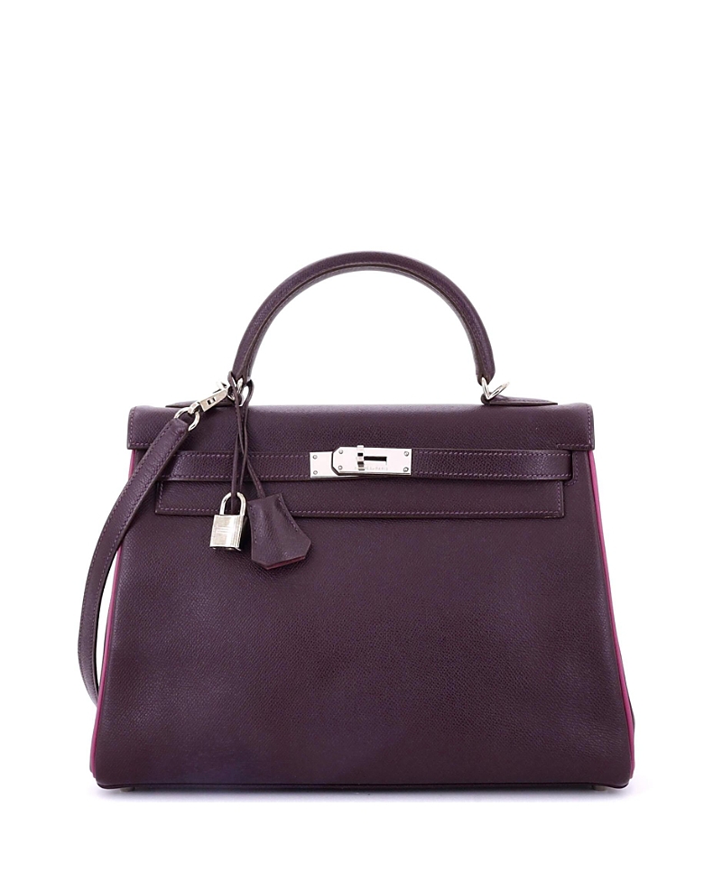 Pre-owned Pre-owned Hermes Hermes Kelly 32 Handbag Bicolor Epsom With Palladium Hardware