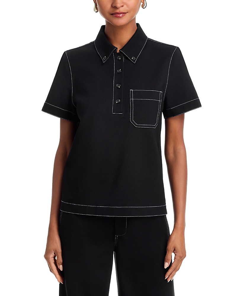 Rag & Bone Irina Contrast Stitch Button-down Polo In Black