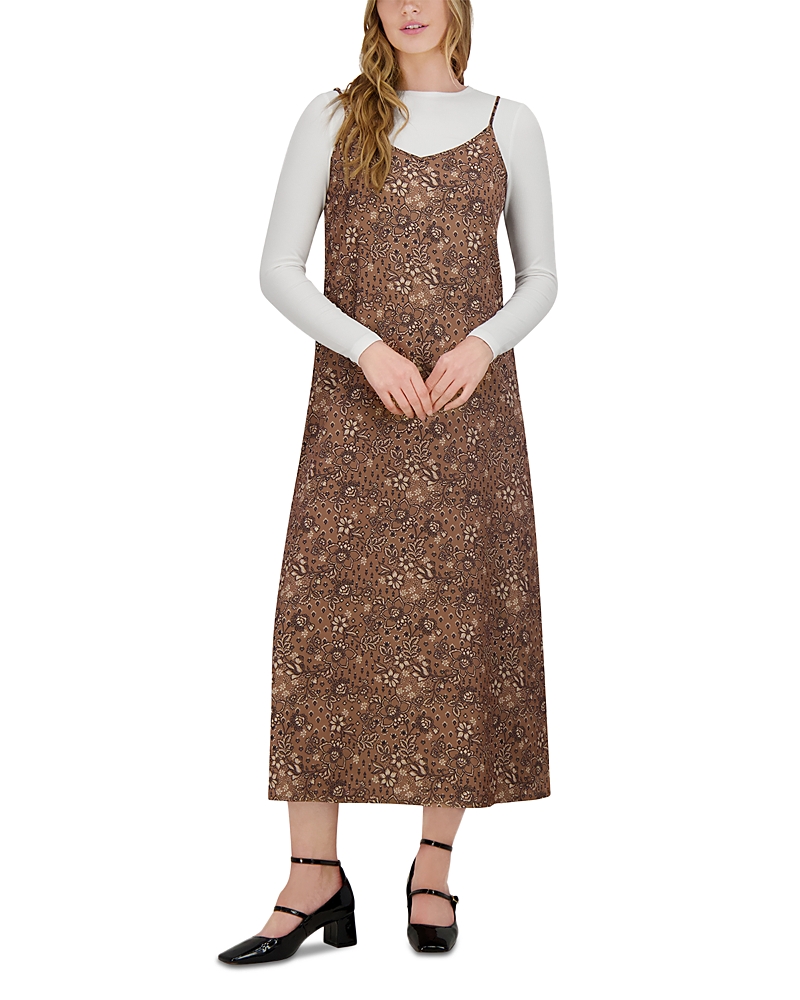 Point A Line Satin Slip Dress In Brown