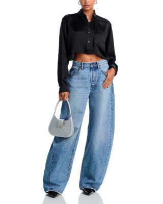 Silk Cropped Boyfriend Shirt