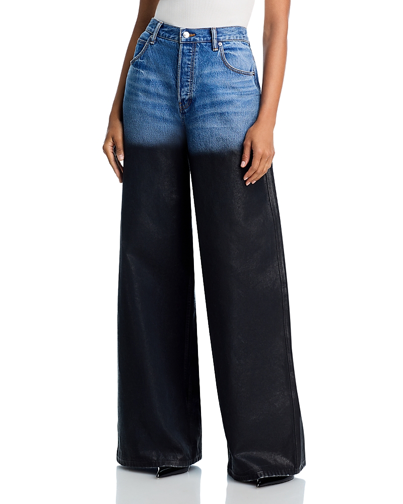 alexanderwang. t Surge High Rise Wide Leg Jeans With Partial Coating in Vintage Marbled Blue