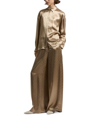 Satin Eyelet Wide Leg Pants