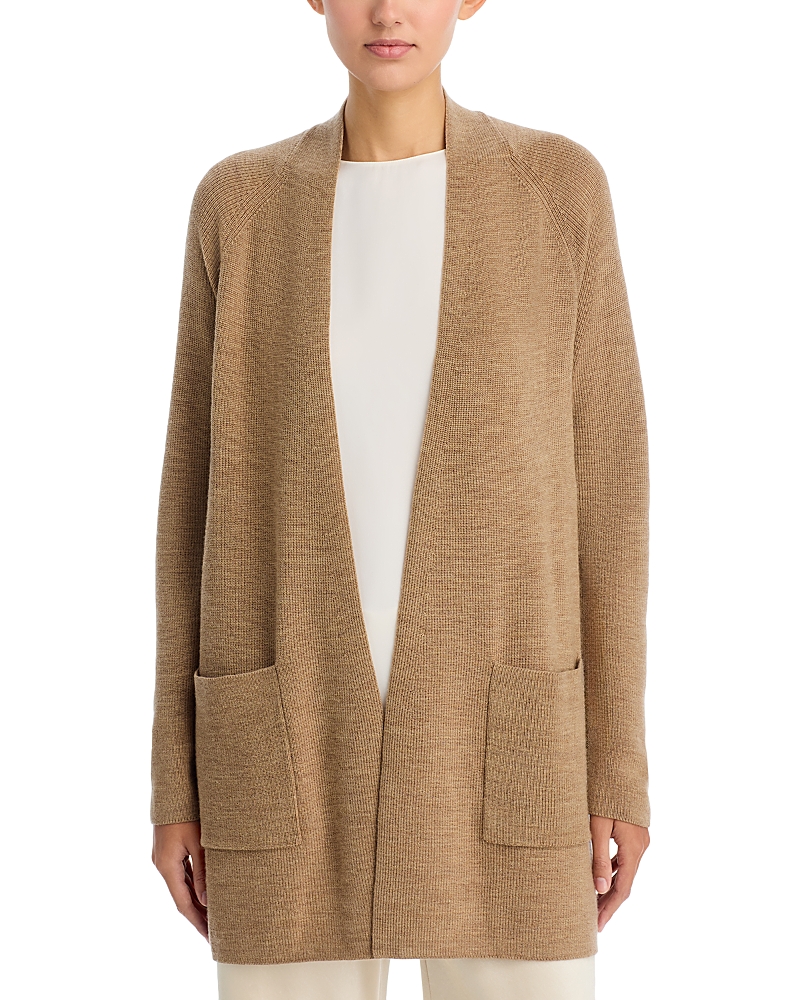 Eileen Fisher Merino Wool Open Front Cardigan Sweater In Brown