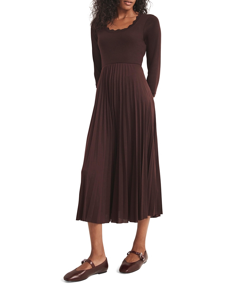 Mint Velvet Women's Scallop Trim Midi Dress In Burgundy