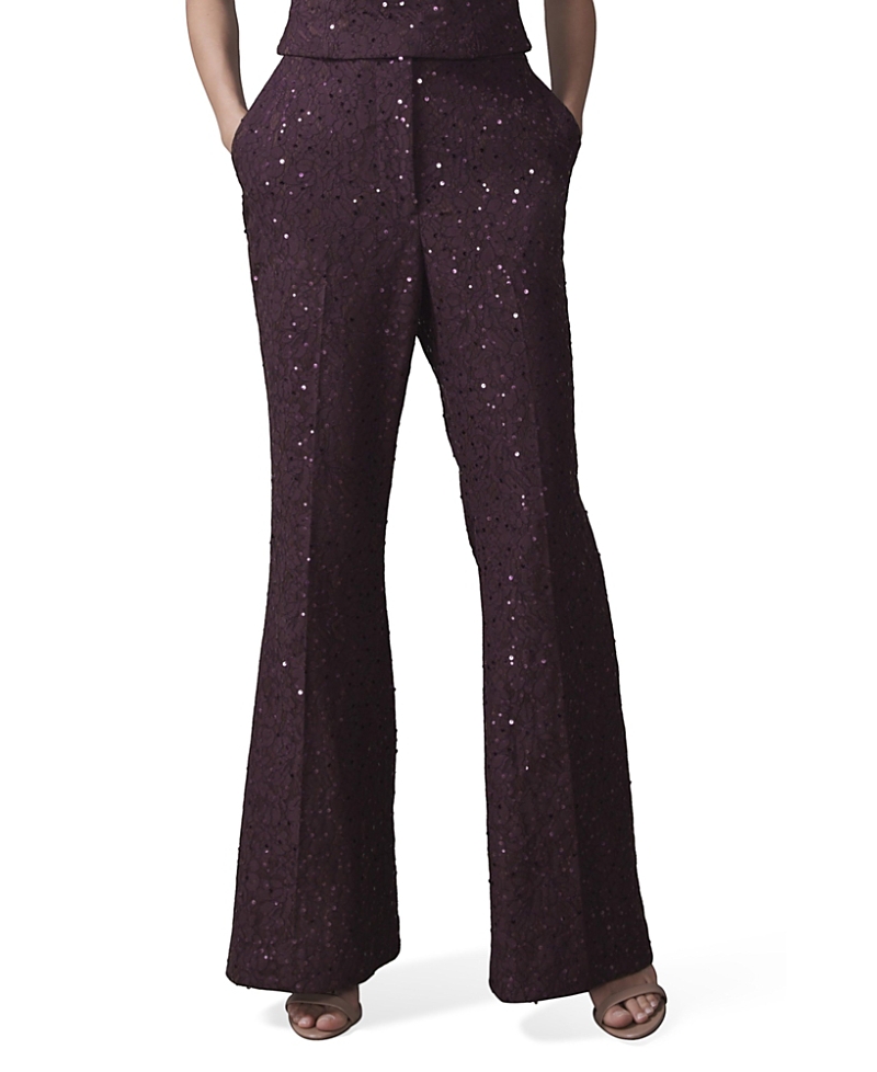 Mint Velvet Sequin Lace Flared Trousers In Brown