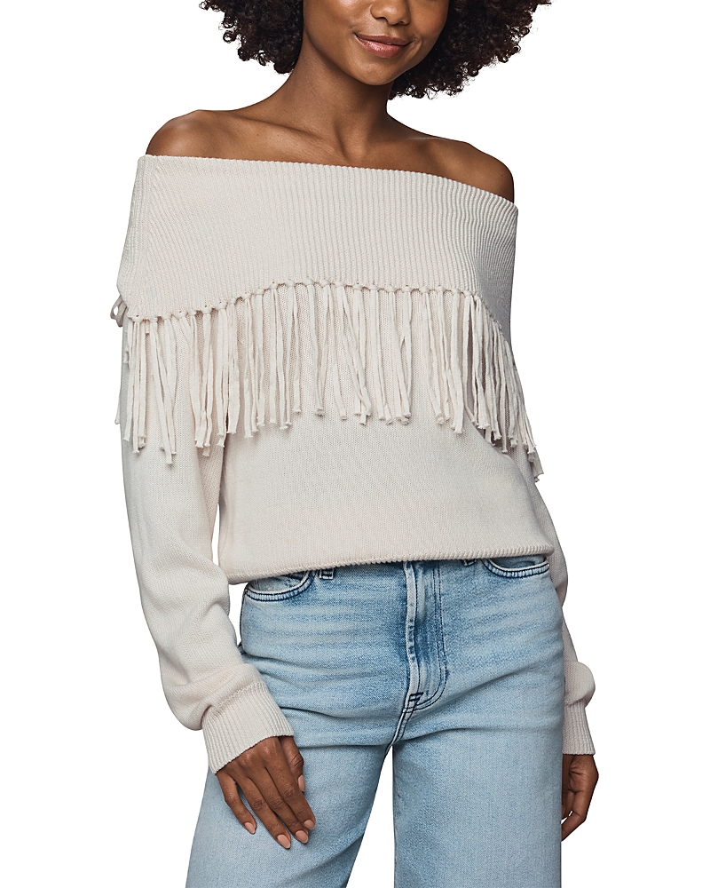 Splendid Simone Fringe Off The Shoulder Sweater In White