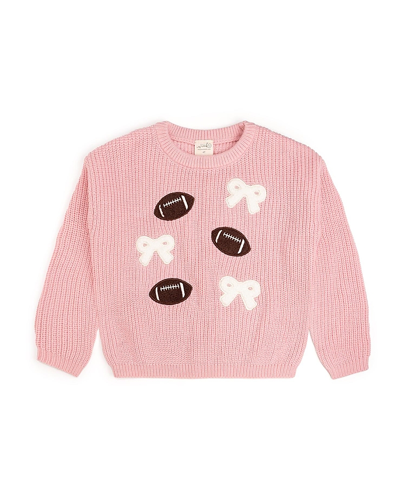 Sweet Wink Football Bows Patch Knit Sweater In Pink