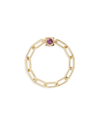 18K Yellow Gold Le Cube Diamont Pink Sapphire Chain Ring