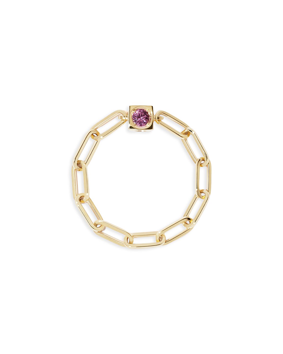 Dinh Van 18K Yellow Gold Le Cube Diamont Pink Sapphire Chain Ring