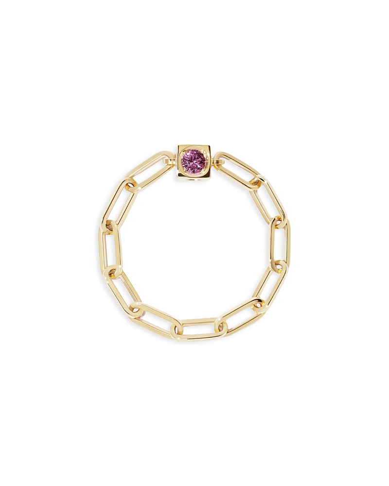 Dinh Van 18K Yellow Gold Le Cube Diamont Pink Sapphire Chain Ring