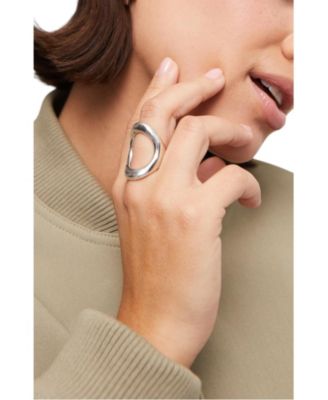  Sterling Silver-Plated Ring with Large Central Oval