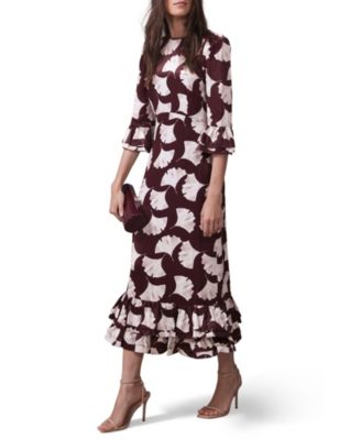 Women's Leaf Print Midi Dress