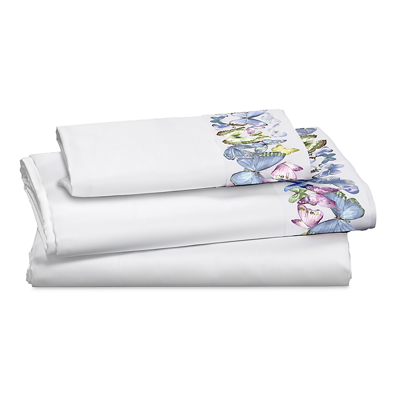 Dea Luxury Linens Palm Beach Farfalle Butterfly Sateen Sheet Set, Queen In Blue