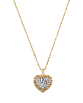 Diamond Pav&eacute; Heart Pendant Necklace in 14K Yellow Gold, 0.53 tcw