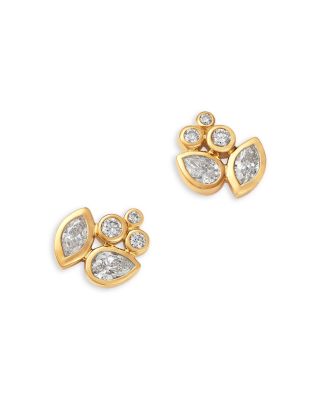Diamond Mixed Cut Bezel Cluster Stud Earrings in 14K Yellow Gold, 0.78 tcw