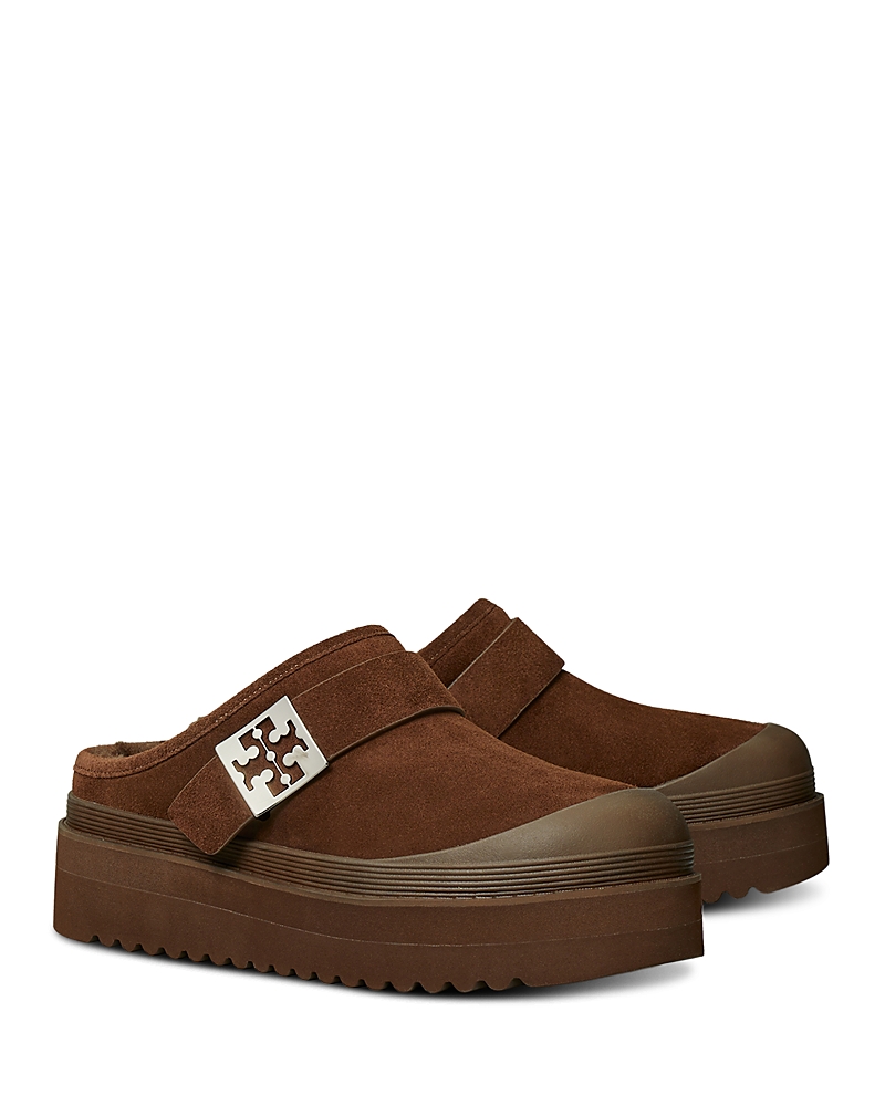 Tory Burch Mellow Genuine Shearling Lined Platform Mule In Brown