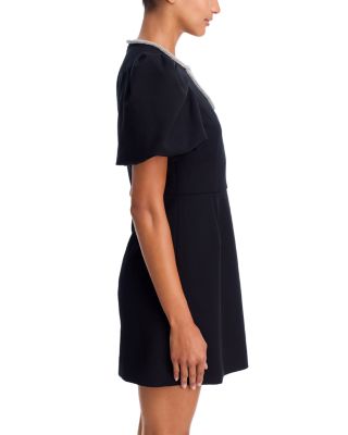 Puff Sleeve Rhinestone Detail Mini Dress